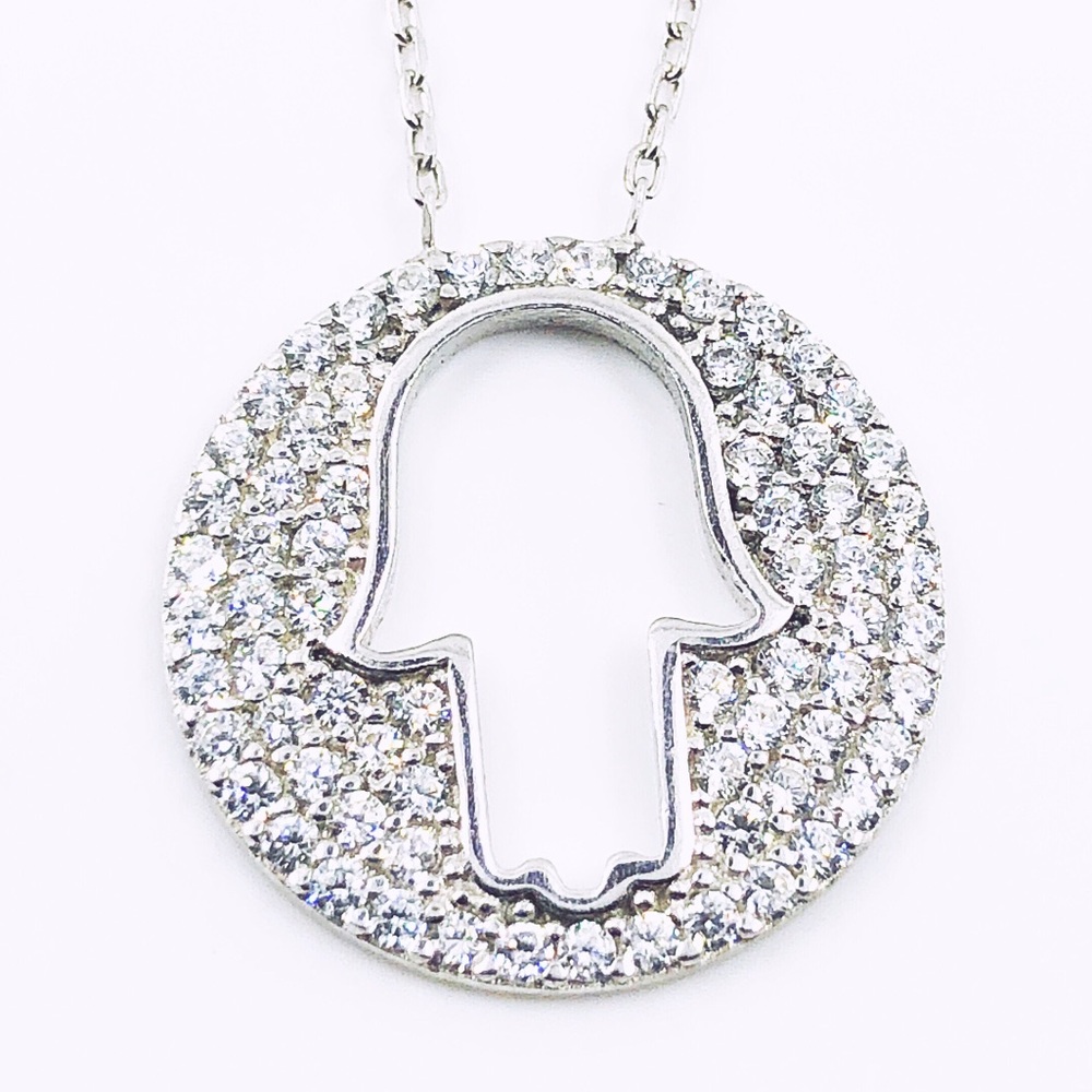 PAVÉ CRYSTAL HOLLOW HAMSA HAND PROTECTION NECKLACE